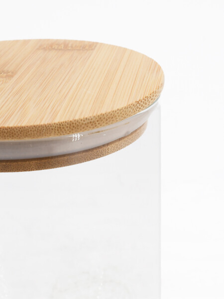 FRASCO VIDRIO TAPA BAMBOO TRANSPARENTE
