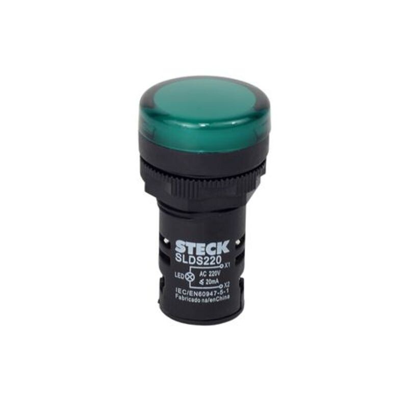 LUZ PILOTO LED VERDE 22MM 220V AC - STECK LUZ PILOTO LED VERDE 22MM 220V AC - STECK