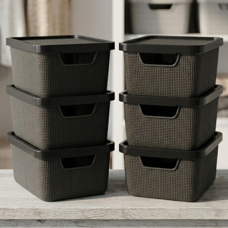 Set x6 Cajas organizadoras con tapa 16 lts NEGRO