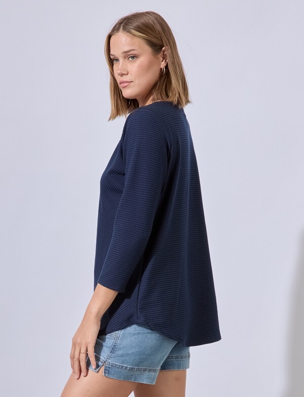 Blusa Ribs Escote Metal AZUL