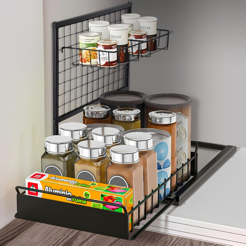 Escurridor Organizador De Platos Cocina Bandeja Extraible Negro