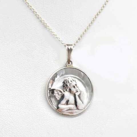 Cadena de Plata 925 con Medalla de Plata 925 y Cristal Angel Cadena de Plata 925 con Medalla de Plata 925 y Cristal Angel