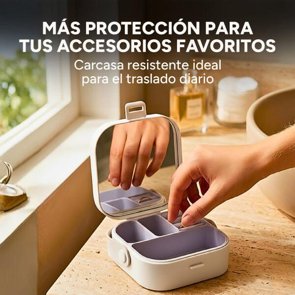 Mini Joyero Organizador Alhajero 9 X 9cm C/ Espejo Asa Blanco