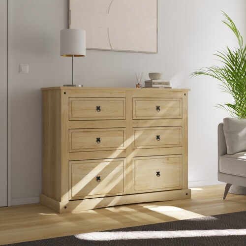 Cómoda 6 Cajones Madera Natural - Linea Mexicana Natural