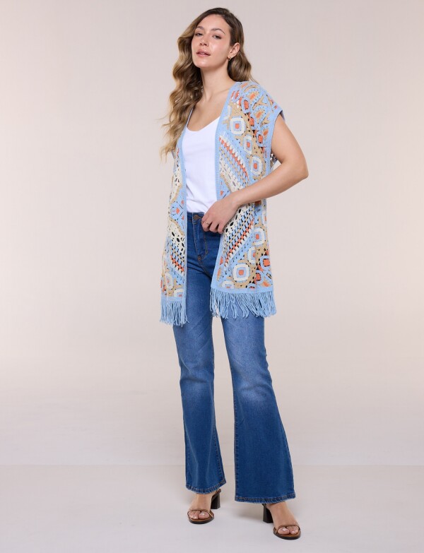 Cardigan Crochet Con Flecos CELESTE/MULTI