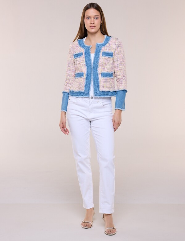 Chaqueta Tweed Multicolor Con Detalles Denim ROSA/MULTI