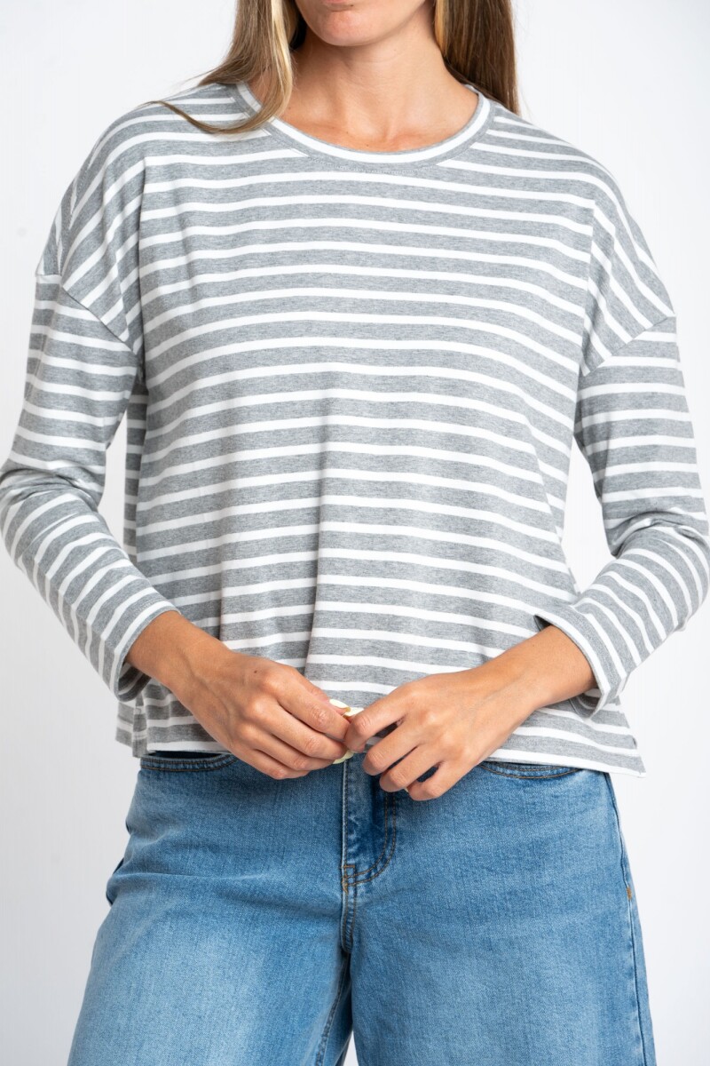 Remera Algodón Elastano Rayada Gris Melange