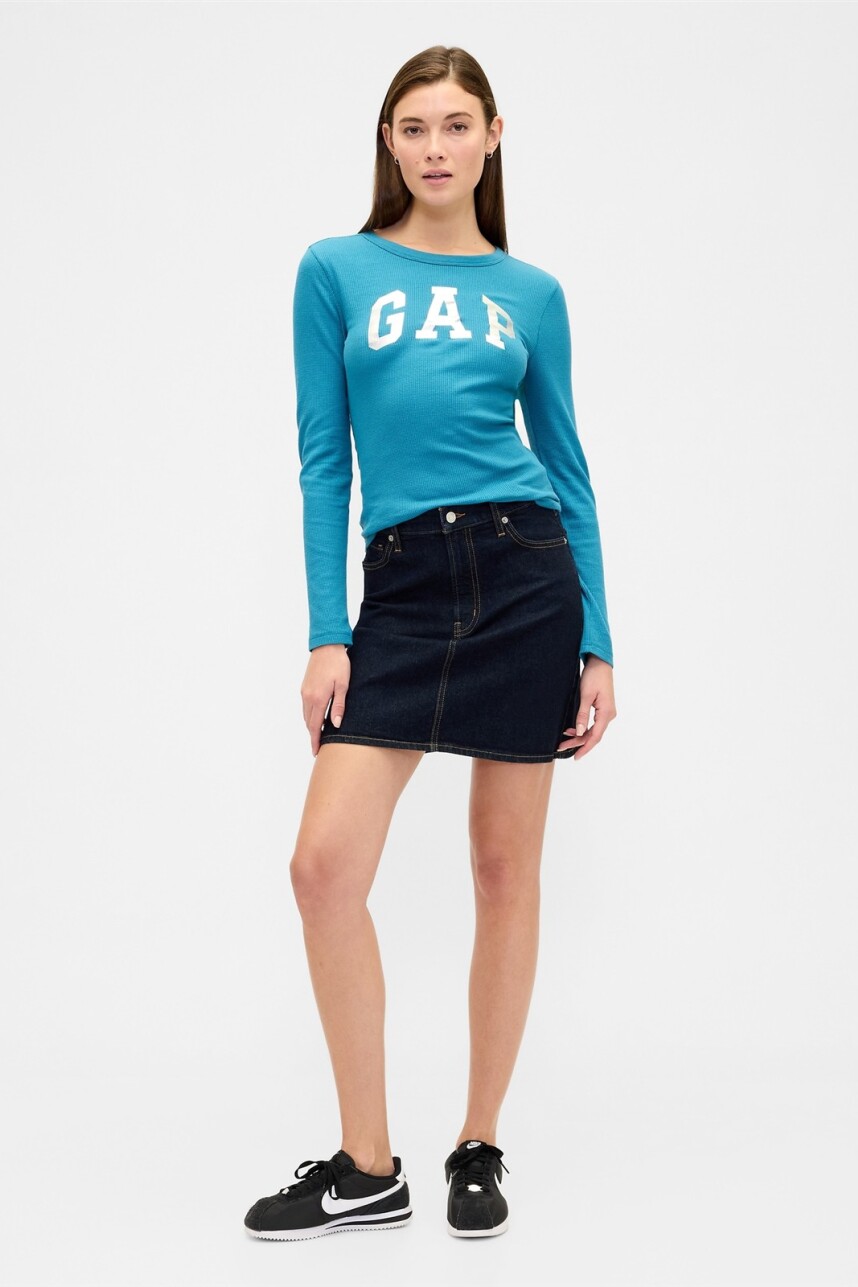 Remera Waffle Manga Larga Mujer Slate Teal