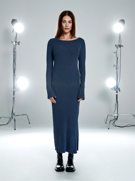 VESTIDO TEJIDO ALBA AZUL PIEDRA
