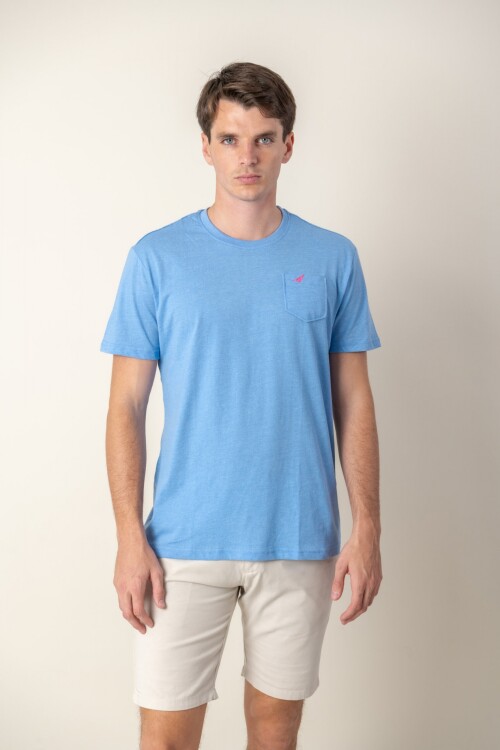 T-Shirt con bolsillo Celeste Melange