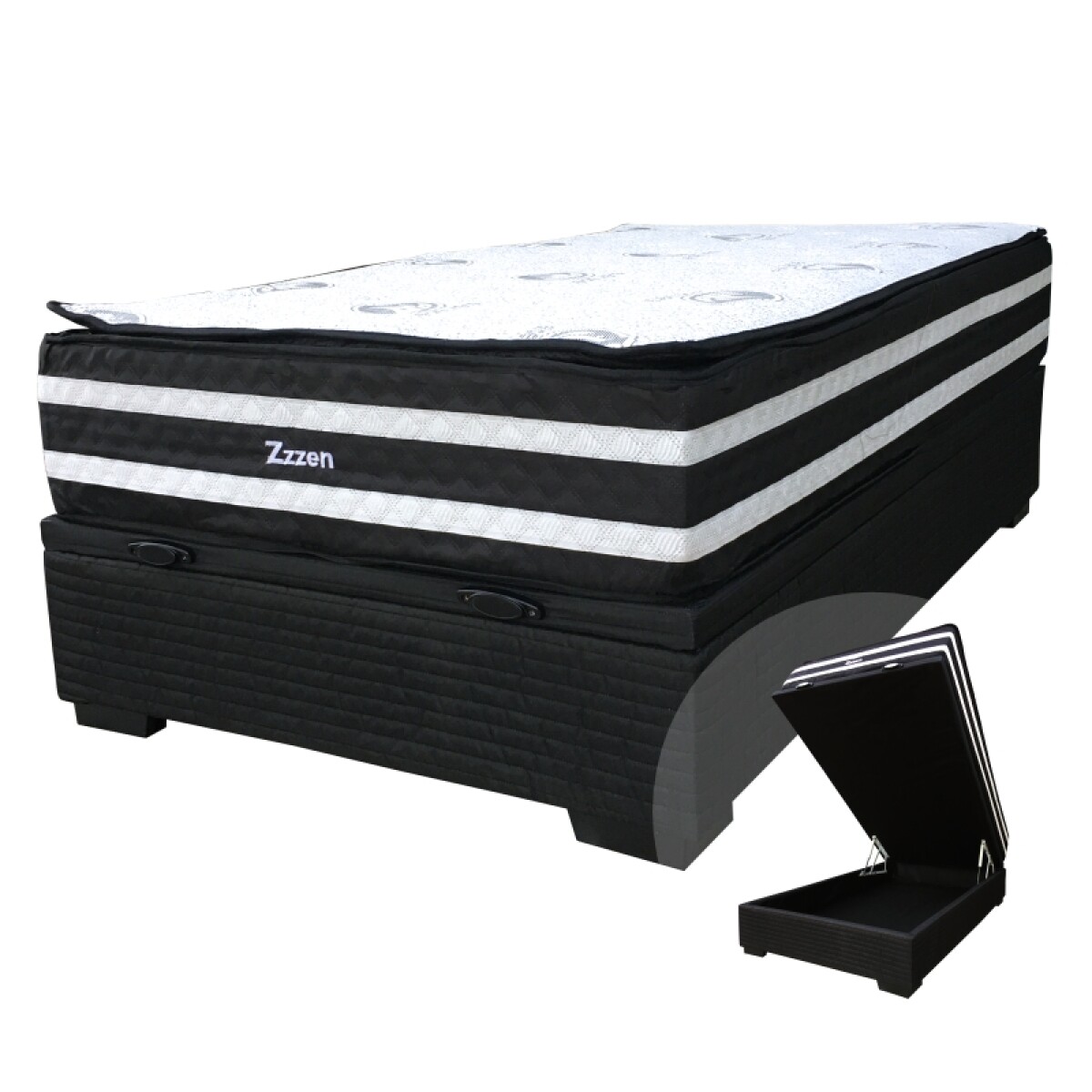 Sommier ZZZEN BOX BAÚL - 1 Plaza y Media - Espuma EPS Y Pillow Top - EXTRA FIRME - 110x188x72 - 180 Kg 