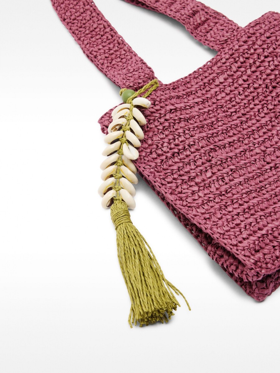 Bolso Tote Efecto Rafia Con Detalle De Conchas Colgante M burdeos