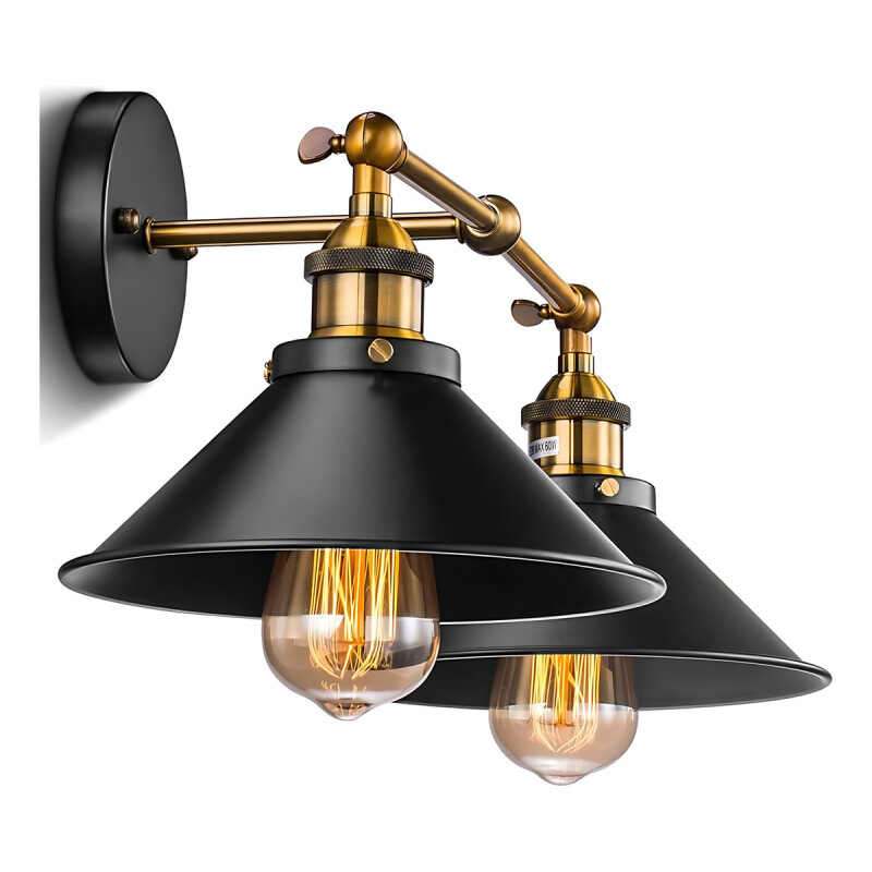 Aplique De Pared Spot Doble Vintage Industrial Negro Led Negro