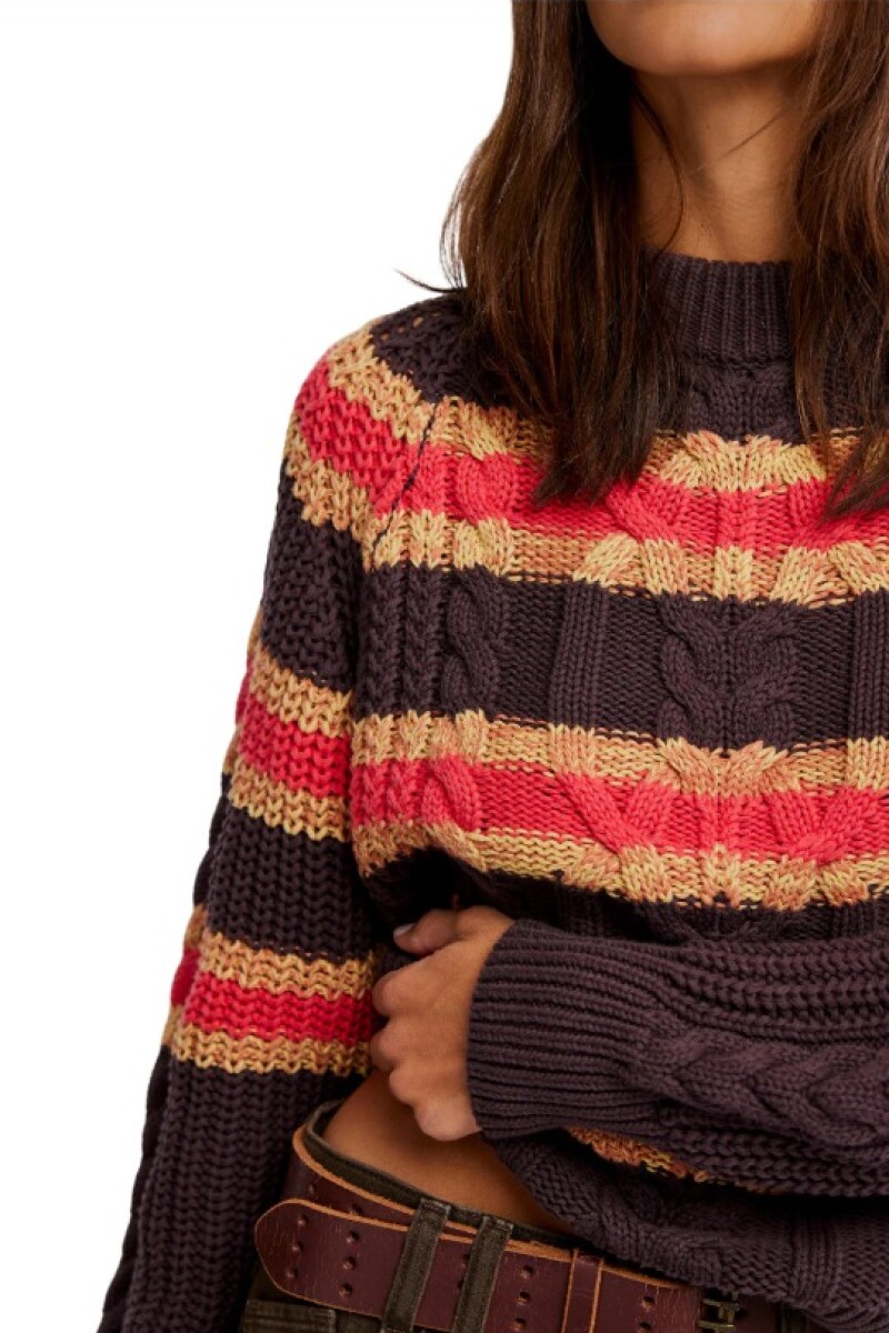 FRANKIE CABLE STRIPED PUL Marron