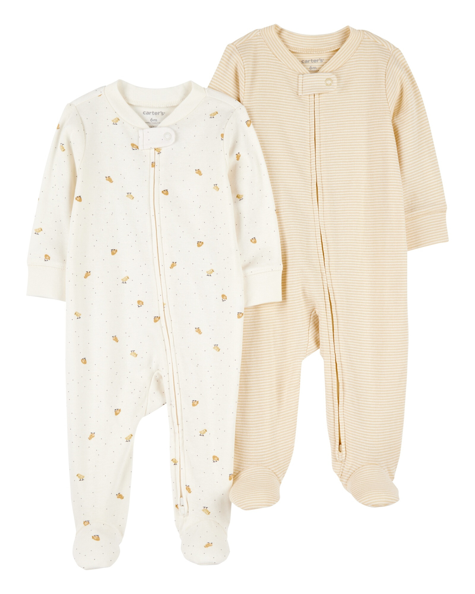 Pack dos pijamas una pieza de algodón, con pie, diseño pollitos Pack dos pijamas una pieza de algodón, con pie, diseño pollitos