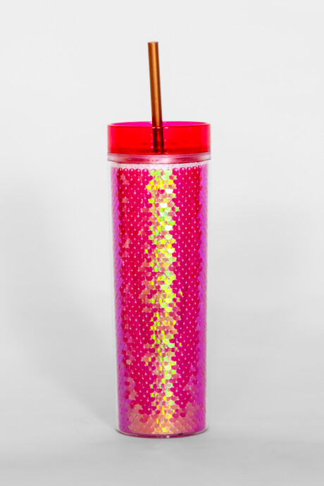 Vaso Con Tapa + Sorbito Gaiman Rosa
