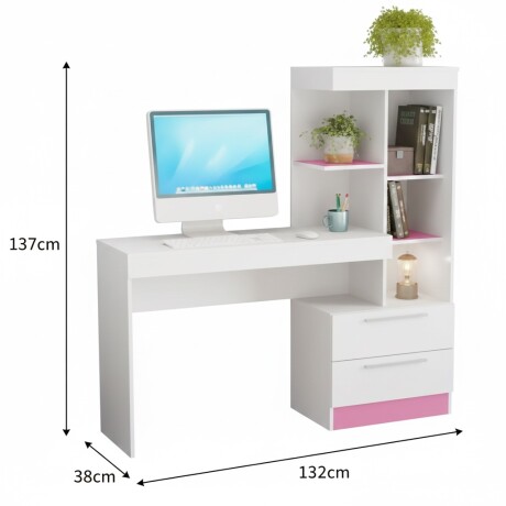ESCRITORIO MESA PARA PC LAPTOP COMPUTADORA 2 CAJONES CON ESTANTERÍA BLANCO - FLEX