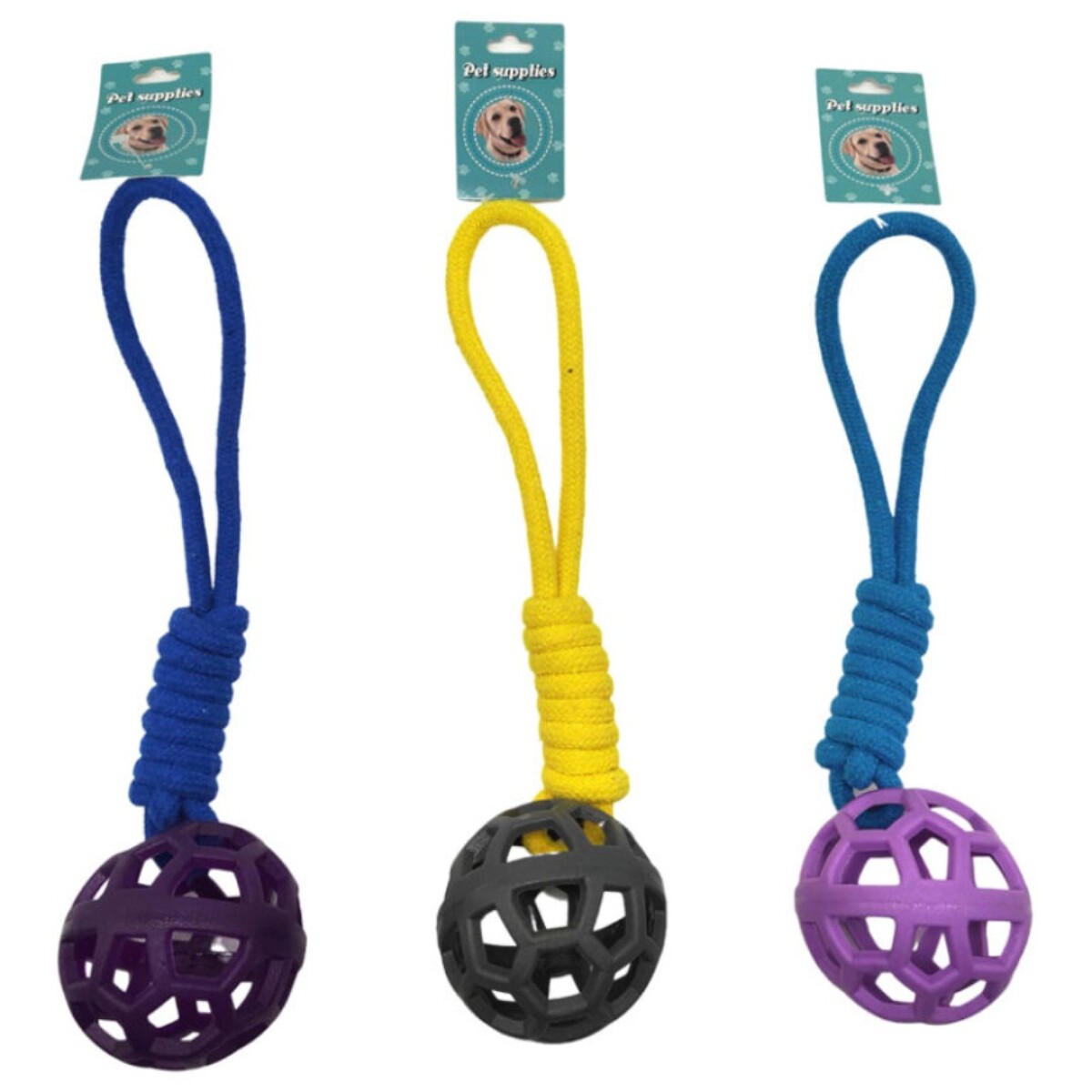 JUGUETE PARA MASCOTA CON PELOTA CALADA - MULTICOLOR 