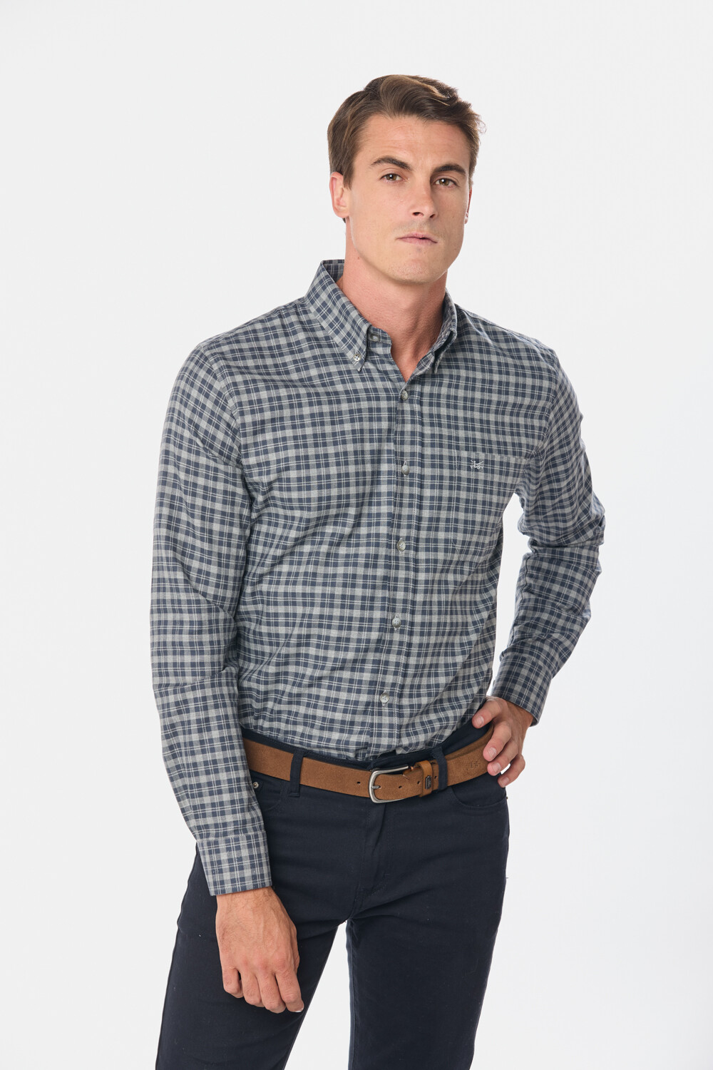 CAMISA SPORTS A CUADROS Gris