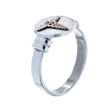 Anillo de plata 925 con logo en oro 10 ktes, MEDICINA. Anillo de plata 925 con logo en oro 10 ktes, MEDICINA.