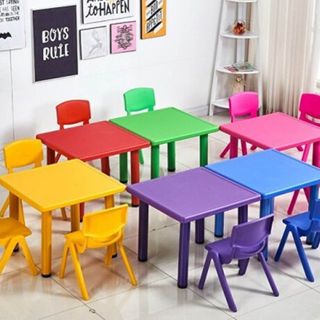 Mesa Infantil Plastico Y Metal Para Niños Escuela Azul
