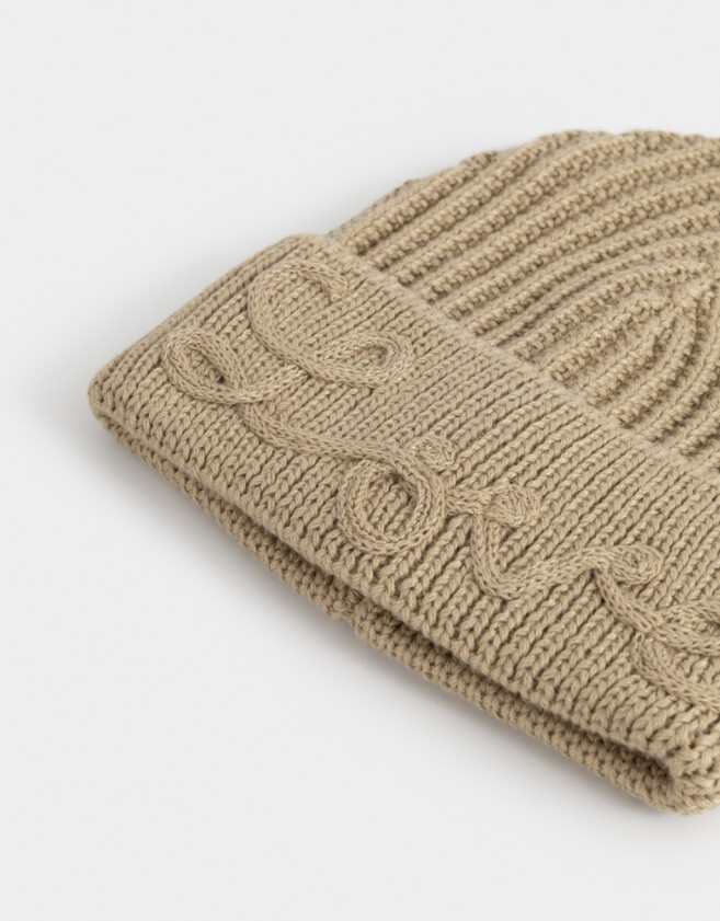Gorro Gorro Tejido Bordado - Marron Beige