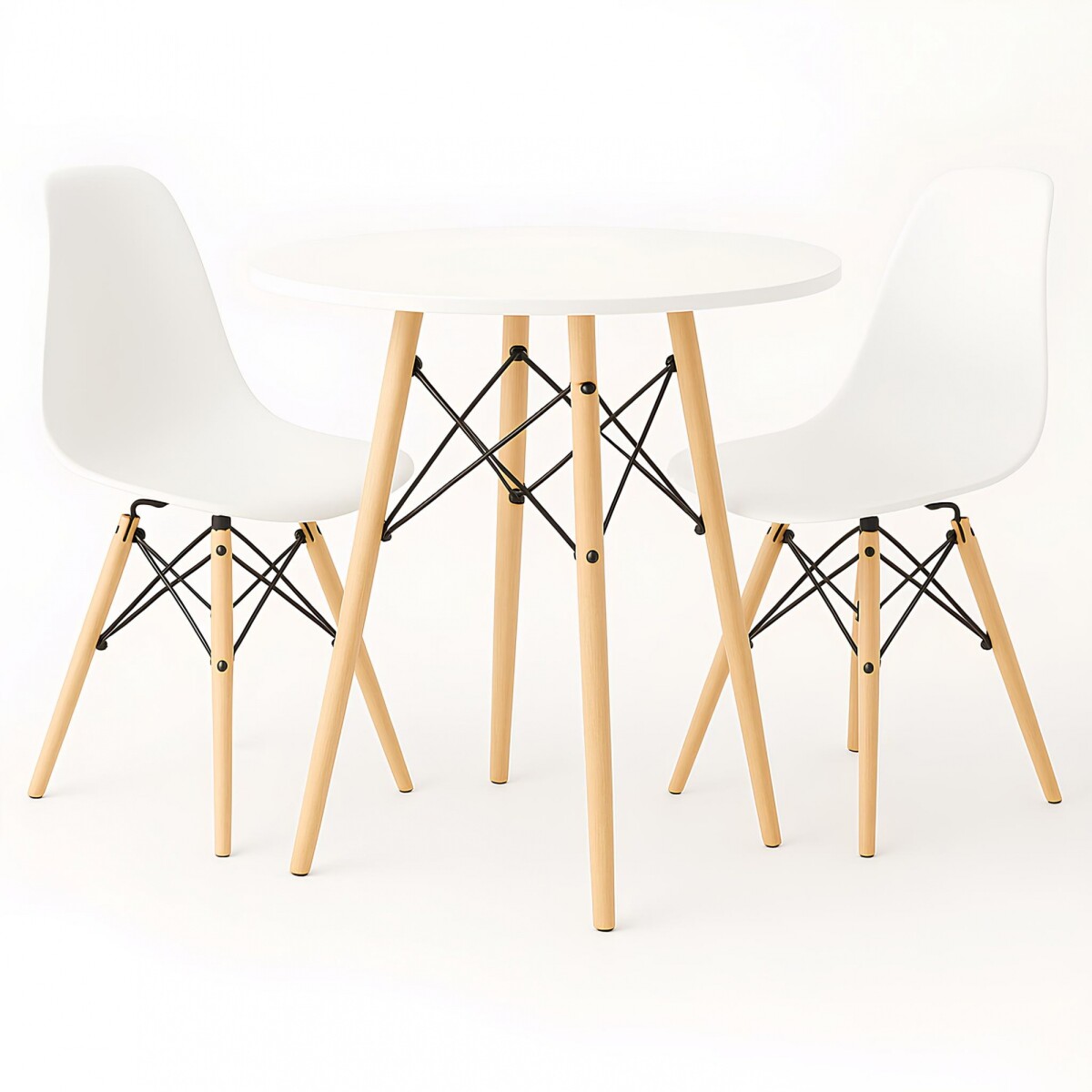 Juego de comedor Con Mesa Circular de 80cm + 2 Sillas Eames - Blanco 
