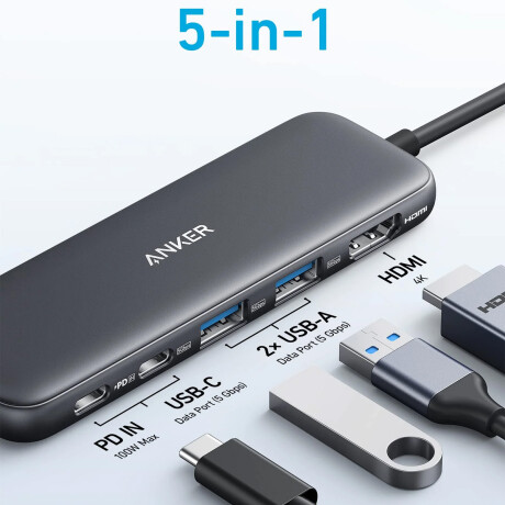 Hub Anker 5 en 1 USB-C a 1x USB-C PD 1x USB-C 2x USB 1x HDMI Hub Anker 5 en 1 USB-C a 1x USB-C PD 1x USB-C 2x USB 1x HDMI