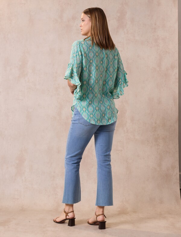 Blusa Manga Volado VERDE/MULTI