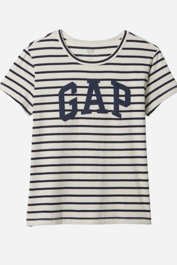 Remera Logo Gap Slub Mujer White Black Stripe