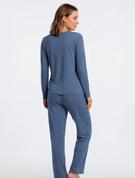 PIJAMA DE ALGODÓN CON PANTALÓN LARGO AZUL