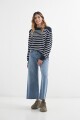 Sweater a rayas con botones en hombro AZUL MARINO
