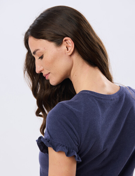 REMERA DE ALGODÓN CON VOLADO Azul