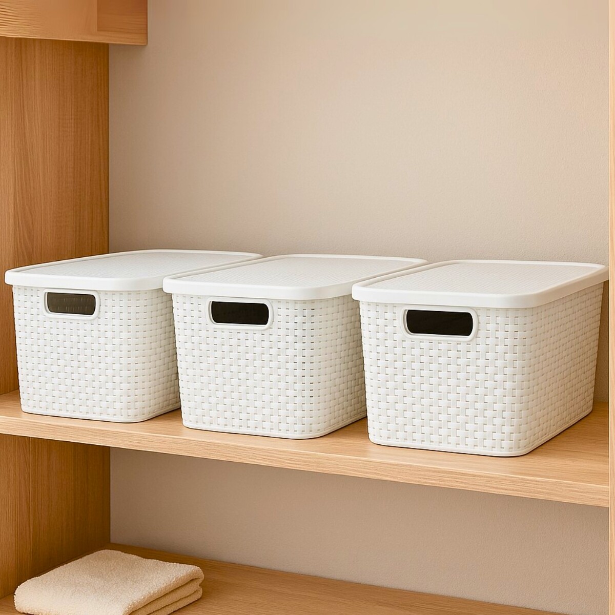 Set x3 caja simil ratán 7 lts - BLANCO 