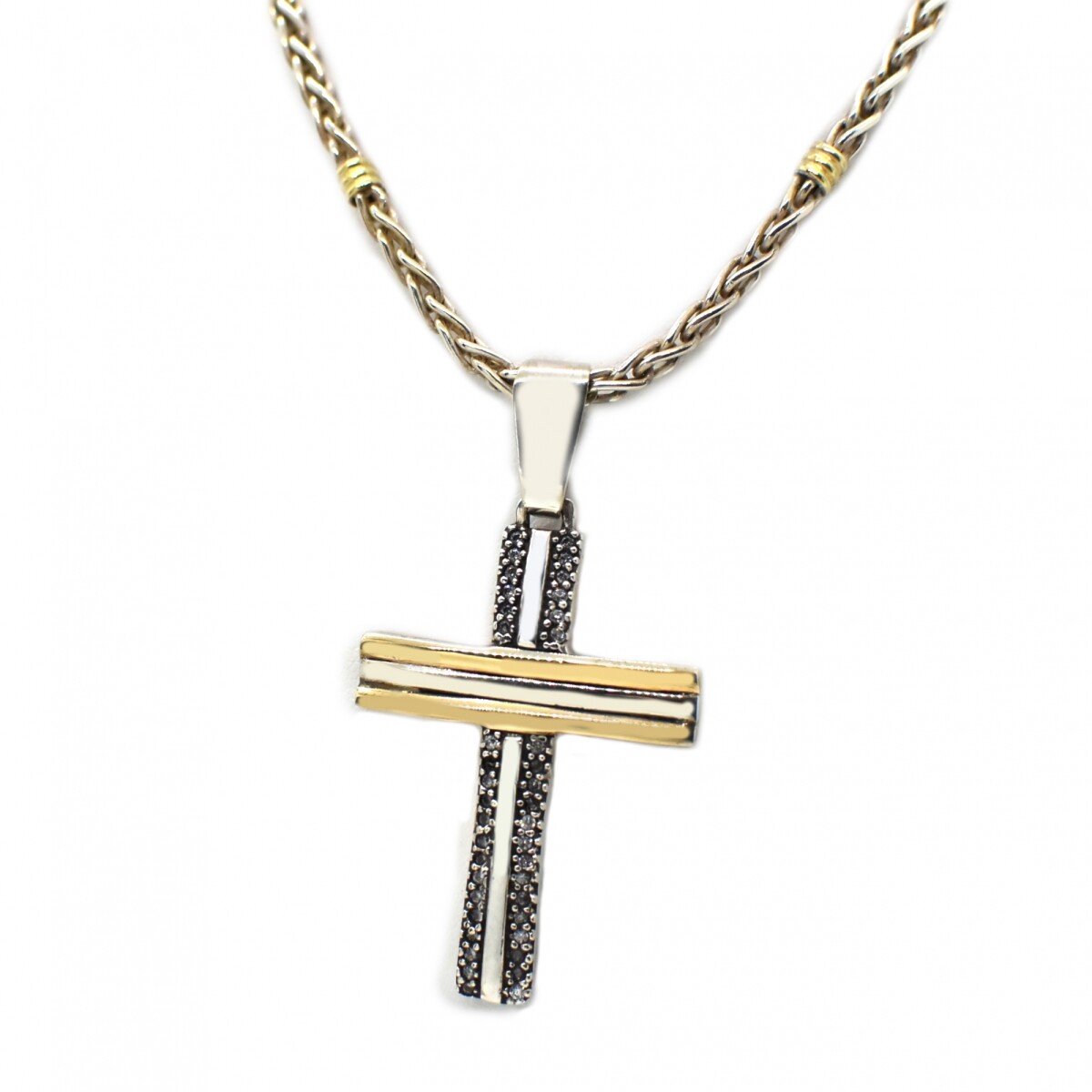 Cadena y Cruz en Oro y Plata 925 y Zirconias 