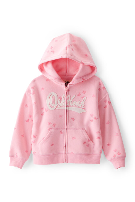 Campera de algodón con felpa, rosada, diseño mariposas Sin color