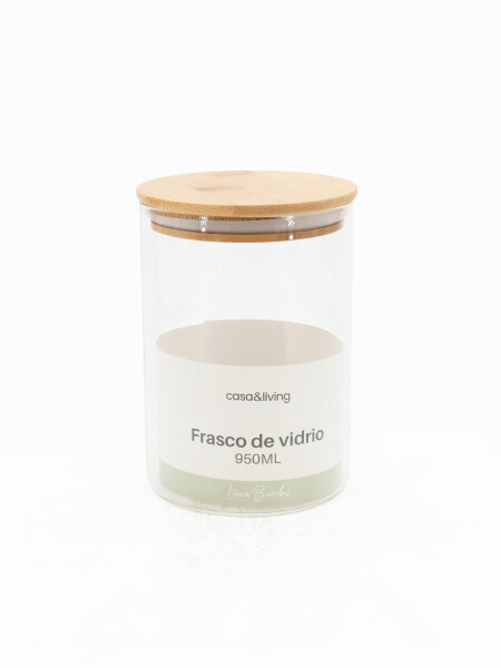 FRASCO VIDRIO TAPA BAMBOO TRANSPARENTE