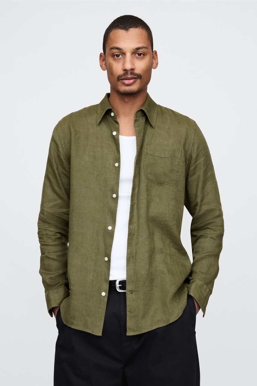Camisa De Lino Hombre Army Jacket Green