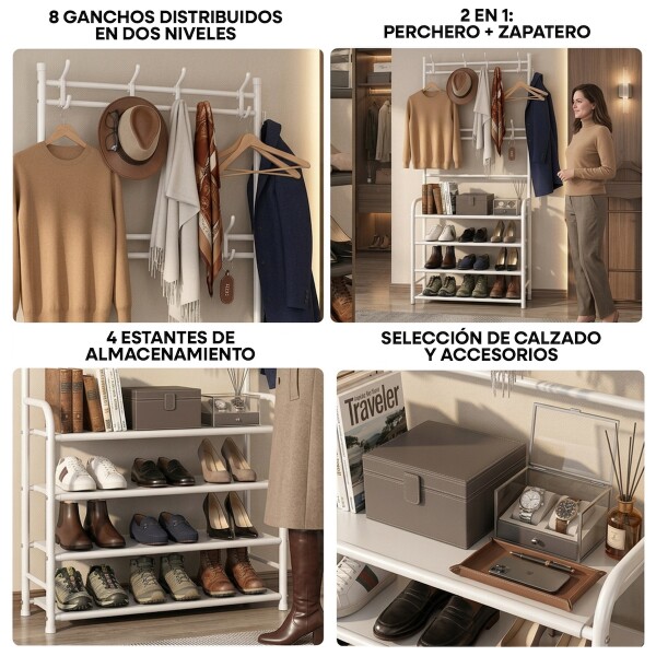 Perchero Ropa Rack Multifuncional Zapatero Organizador Percha Estantes Imback Color Blanco Perchero Ropa Rack Multifuncional Zapatero Organizador Percha Estantes Imback Color Blanco