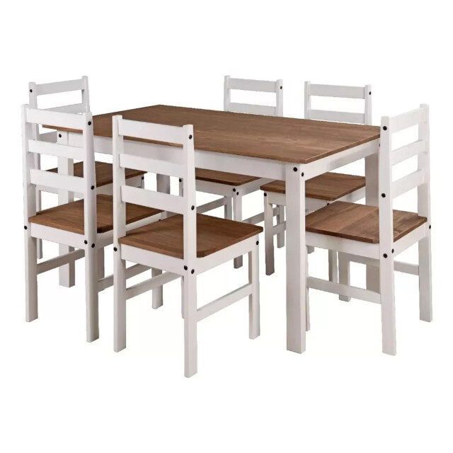 Juego de comedor en madera maciza - Mesa y 6 sillas Juego de comedor en madera maciza - Mesa y 6 sillas