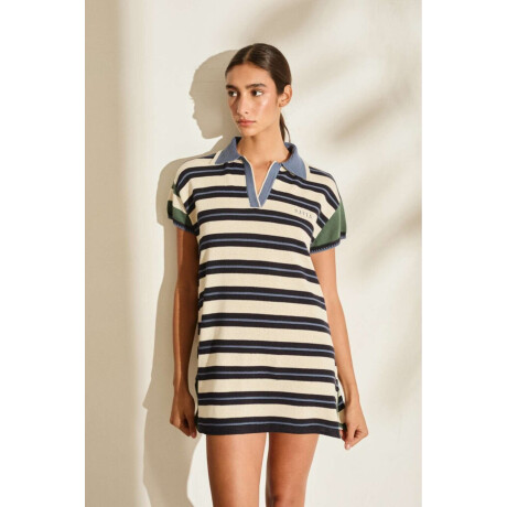 Vestido Sun Azul Y Crudo