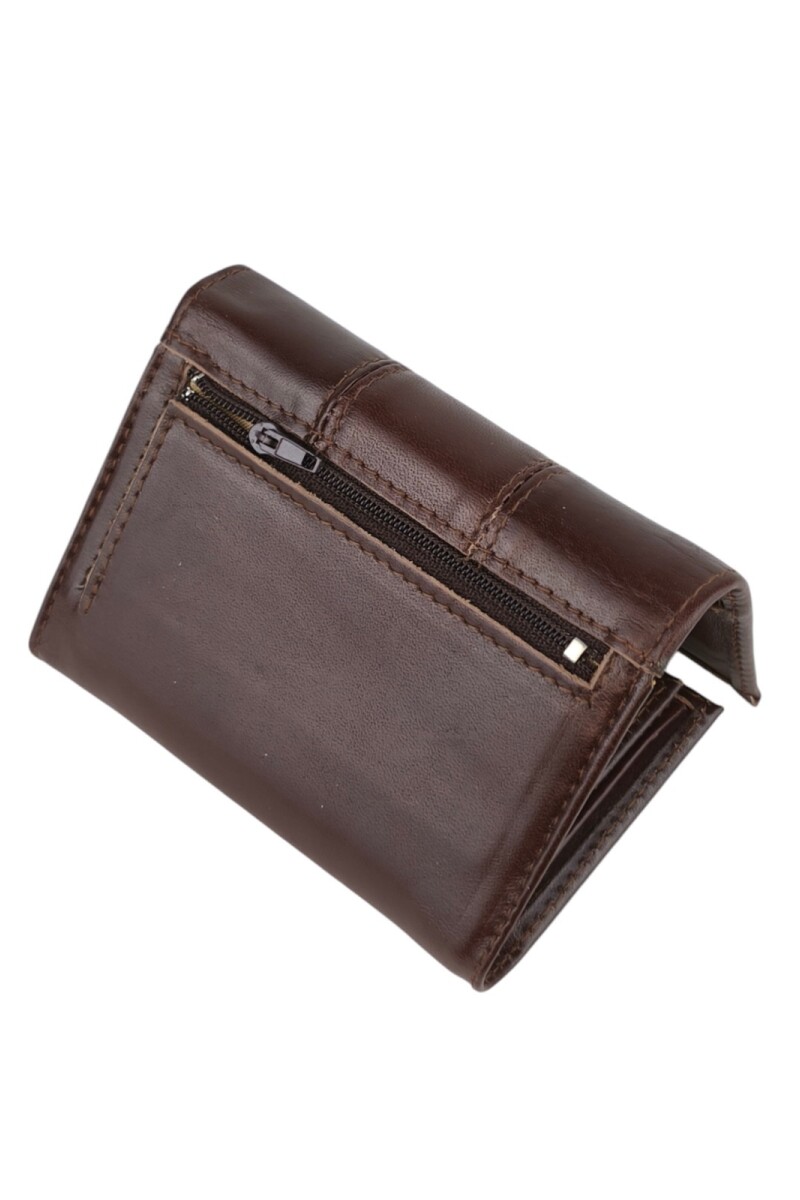 Billetera Dama Cuero Genuino - Compacta Tri-Fold Marrón