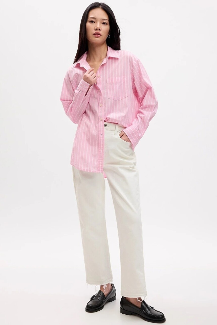 Camisa Poplin Oversize Mujer Pink Stripe
