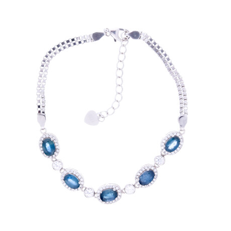 Pulsera de plata 925 rodinada con zafiro azul y circonias. Pulsera de plata 925 rodinada con zafiro azul y circonias.