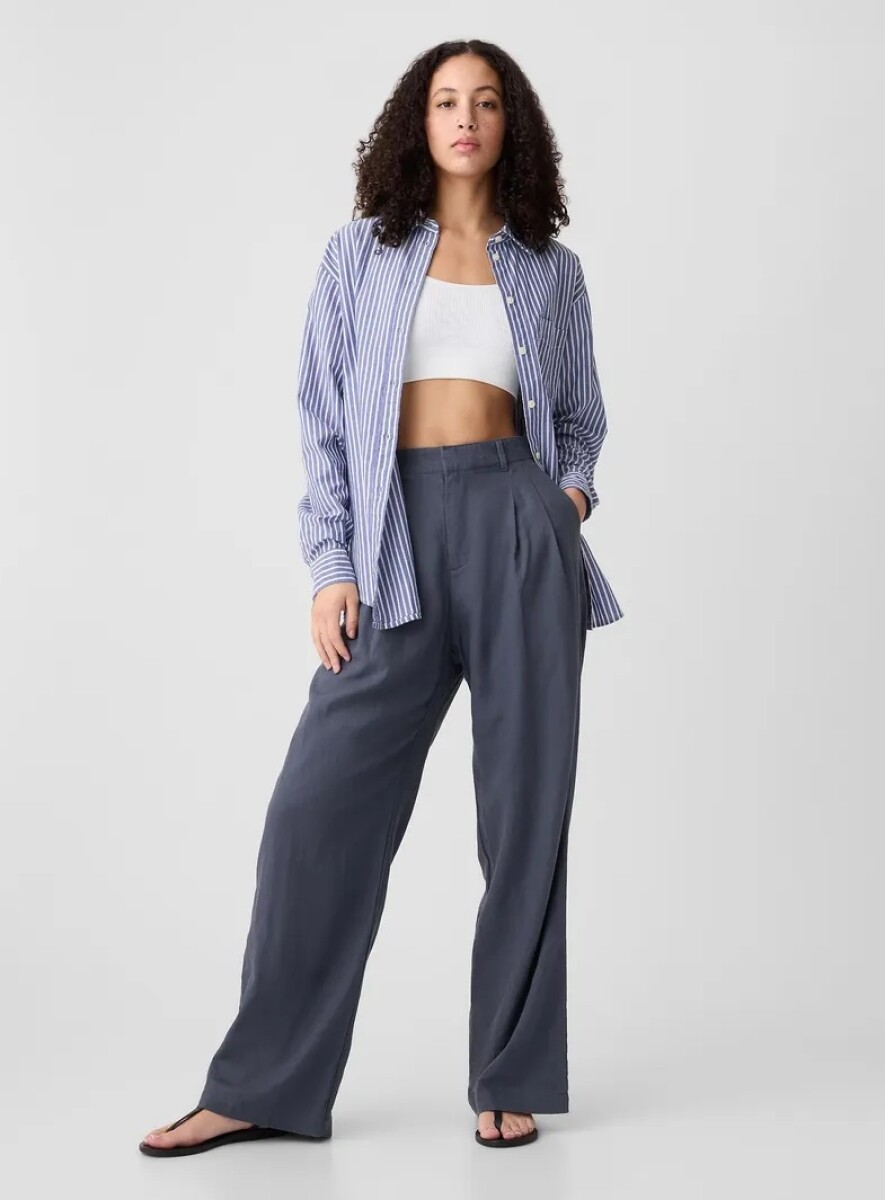 Pantalón De Lino Tiro Alto Mujer - Deep Sailor Blue 