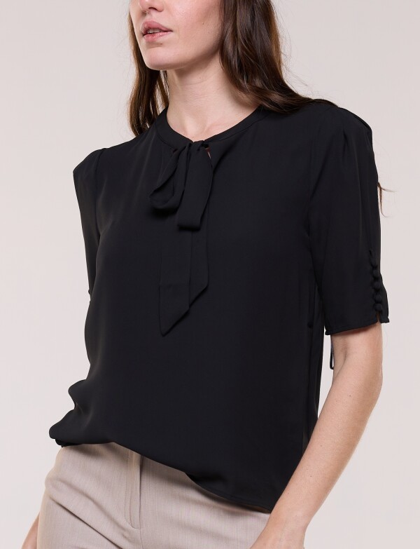 Blusa Lazo Con Mangas Abotonadas NEGRO