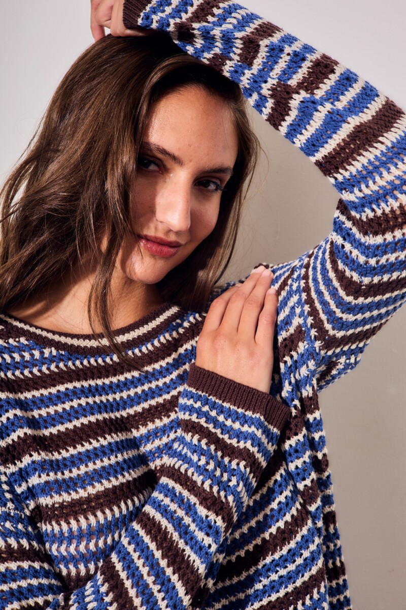 Sweater Rayado Texturado Azul