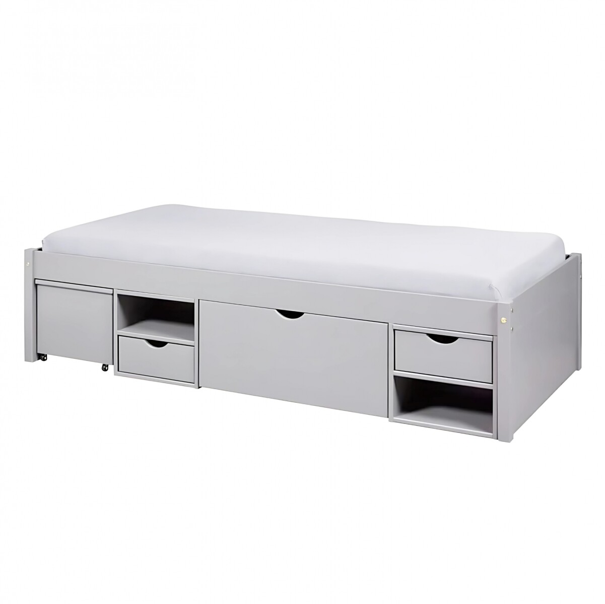 Cama Madera Maciza Con Cajones - 1 plaza - Linea charme / Funcional - Gris