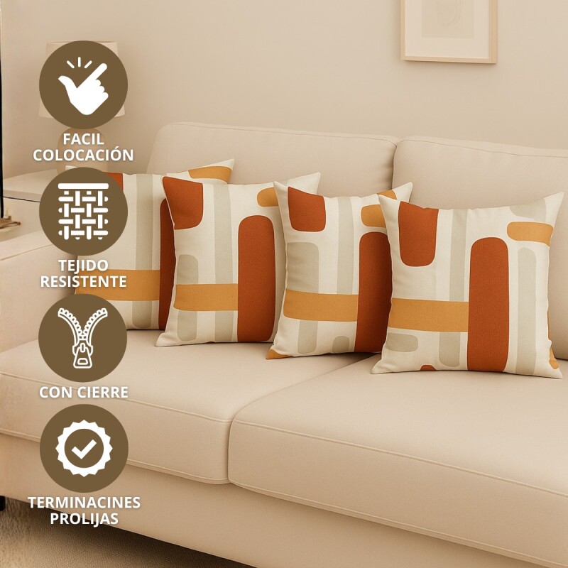 Set x4 funda de almohadones lisa 43 x 43 RAYAS NARANAJA