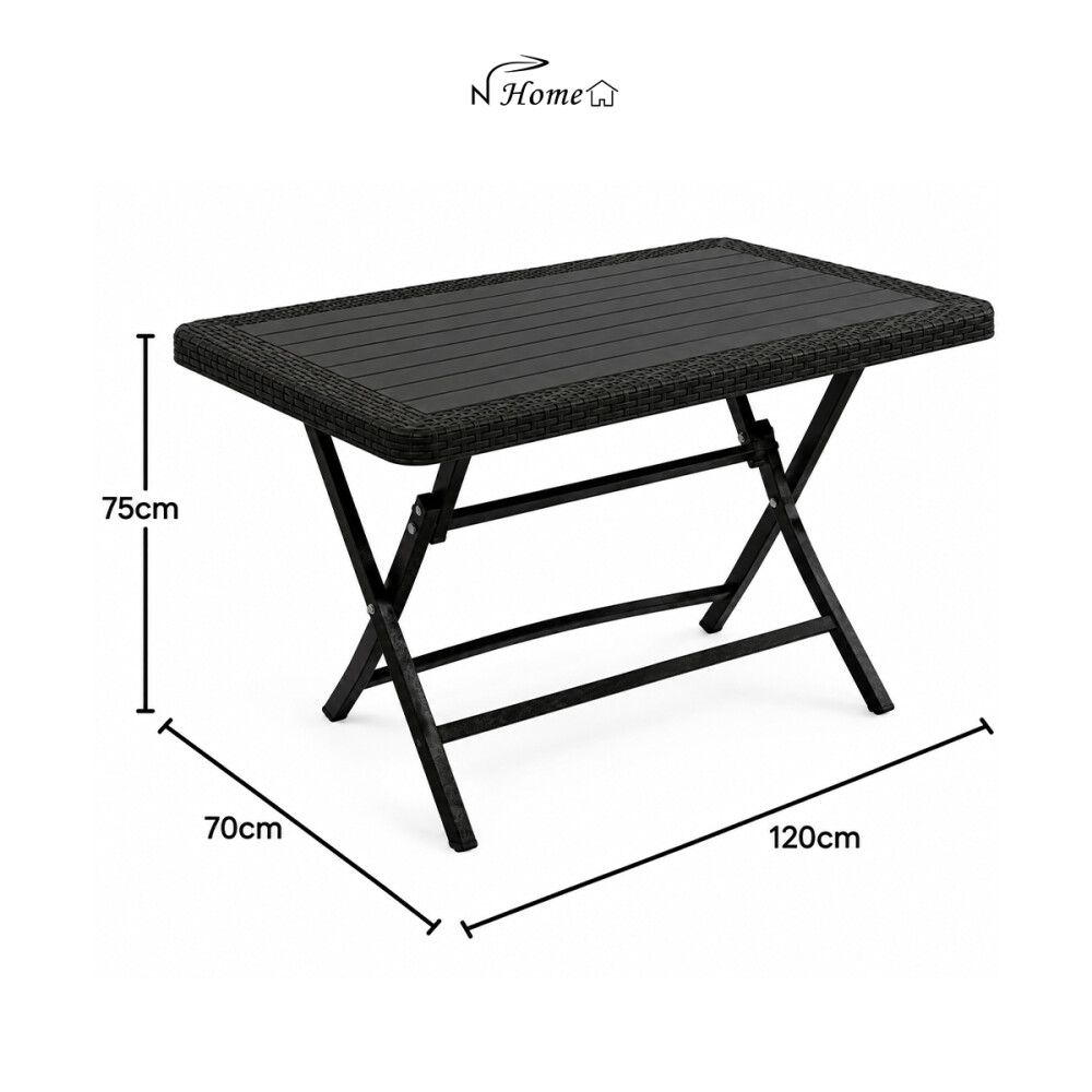Mesa Comedor Plegable Exterior 1.20m + 6 Sillas Jardin Marrón